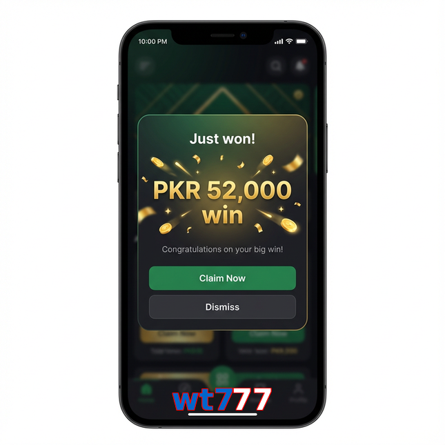 Main screen of Wt777 win page for PK players